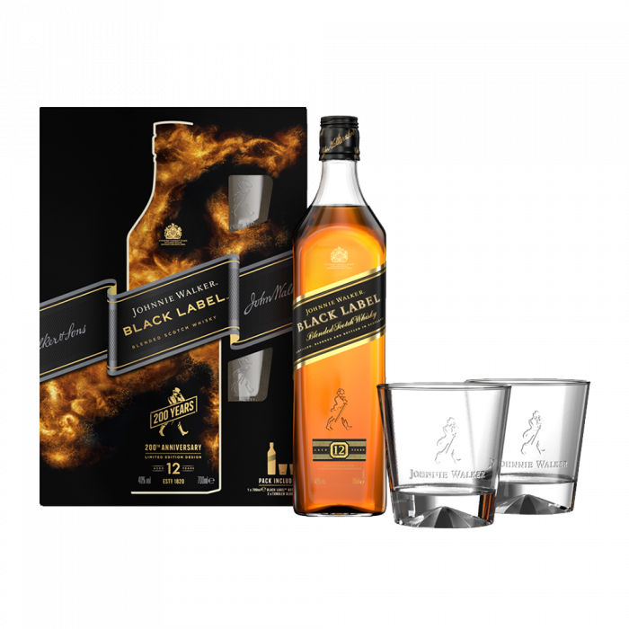JOHNNIE WALKER BLACK LABEL MET GLAS 0.70 LTR