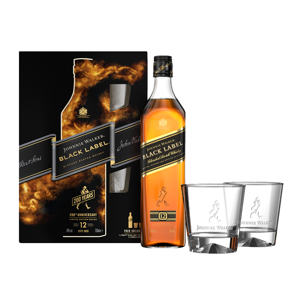 Larry Belmont Ministerie Bediende JOHNNIE WALKER BLACK LABEL MET GLAS 0.70 LTR - Slijterij "De Slijter" -  Dranken Speciaalzaak