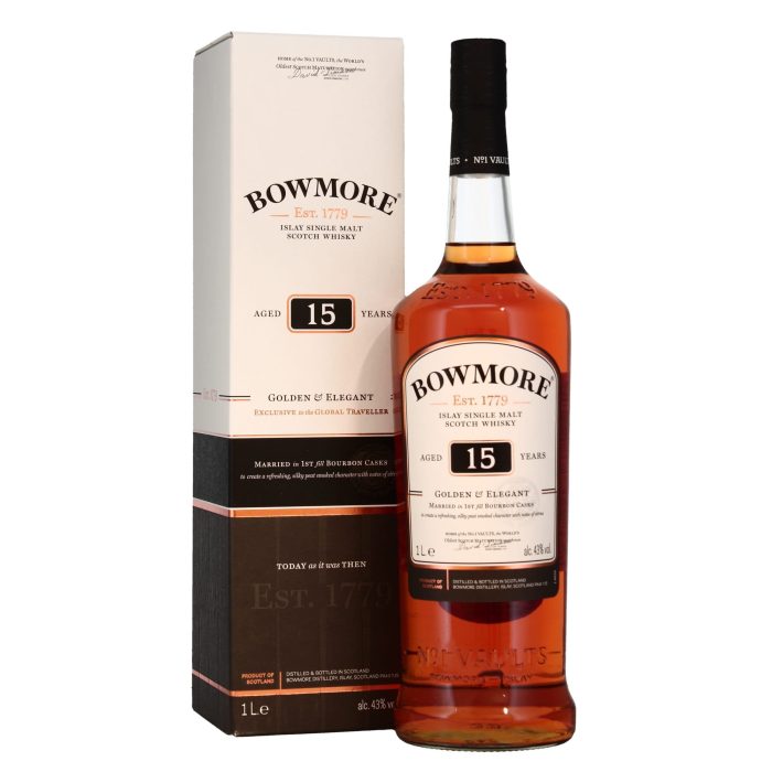 BOWMORE 15 YEARS GOLDEN EN ELEGANT LTR